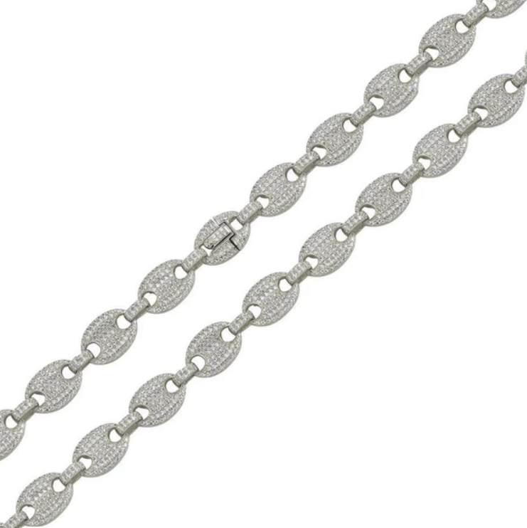 Iced Out Silver Oval Link Chain - 10.5mm