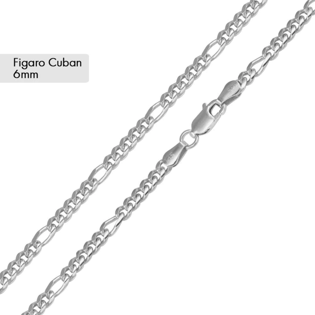 Silver Figaro Cuban Chain - 6mm