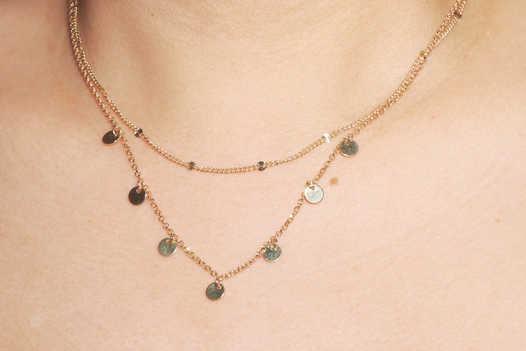 The Circle Disc Charm Multi Chain Necklace