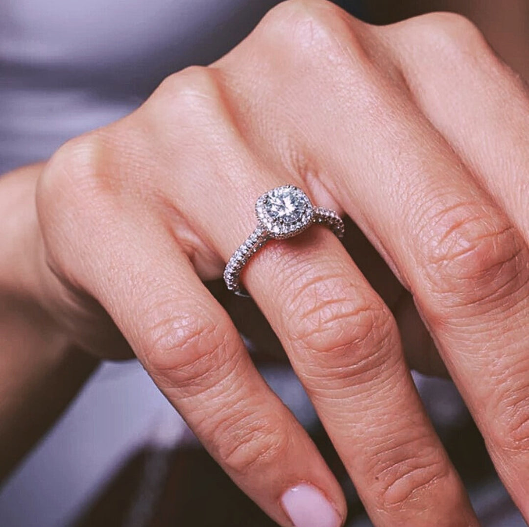 1 Carat Moissanite Round Halo Engagement Ring