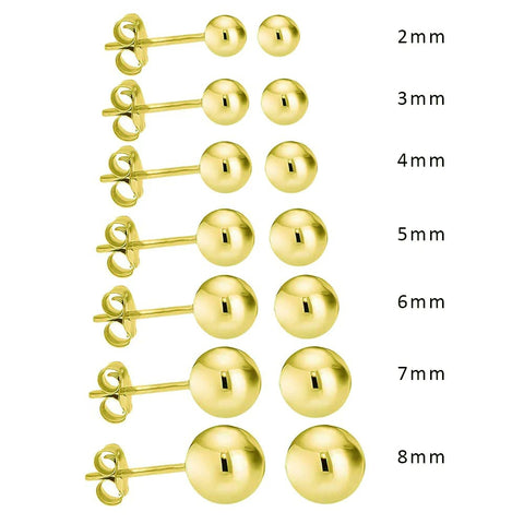 Ball Stud Earrings 3mm - 8mm in 14K Gold
