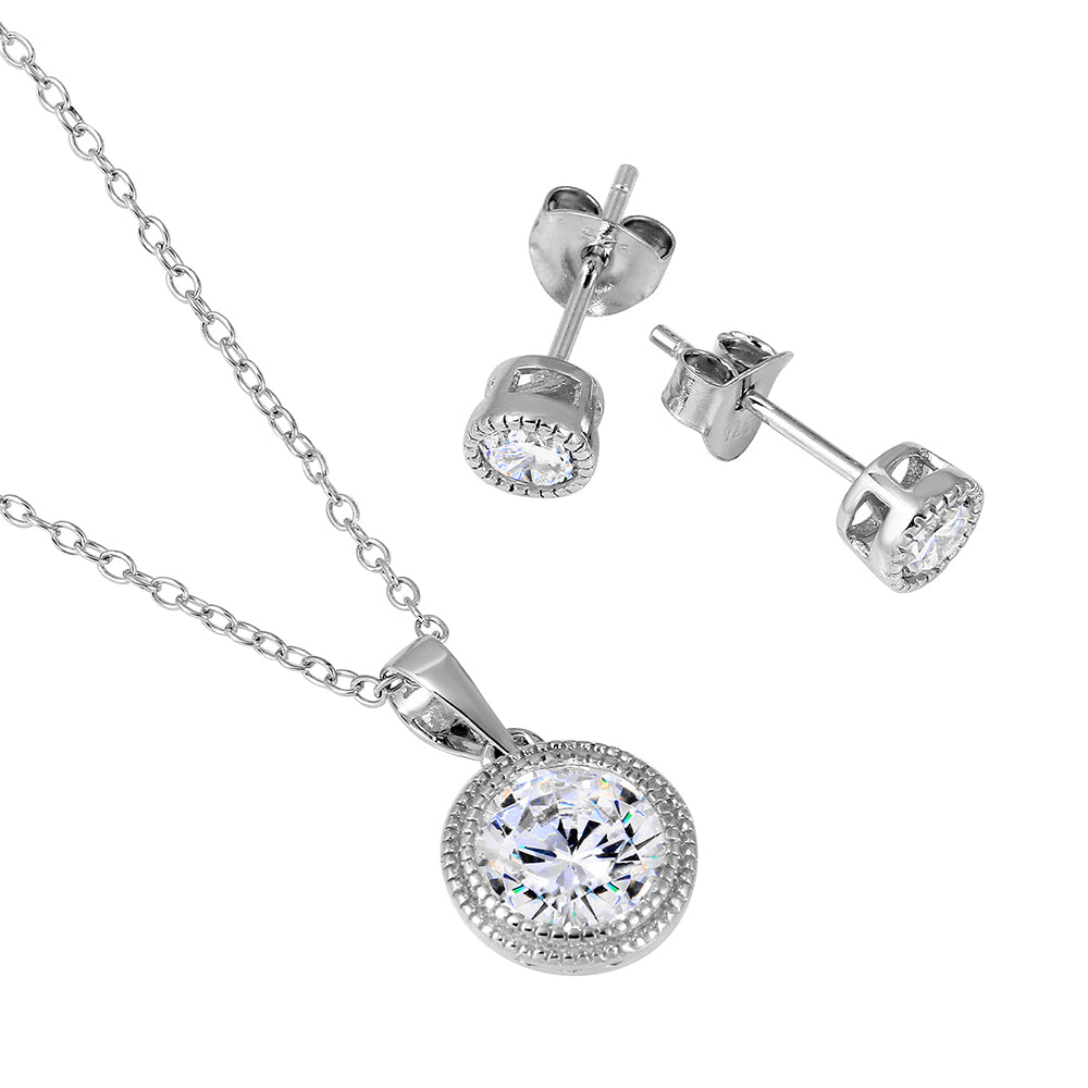 Classic Double D-cut Halo Necklace & Earrings