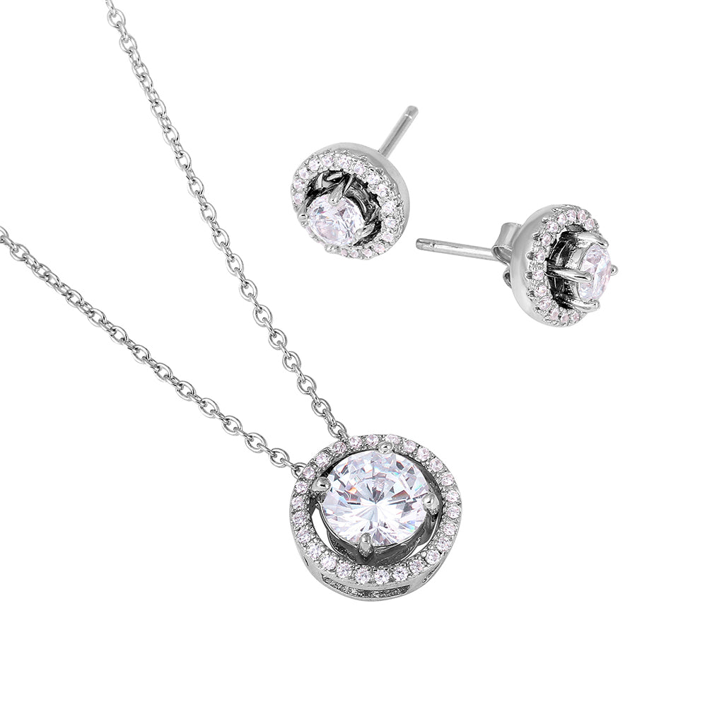 Sparkling Halo Necklace & Earrings