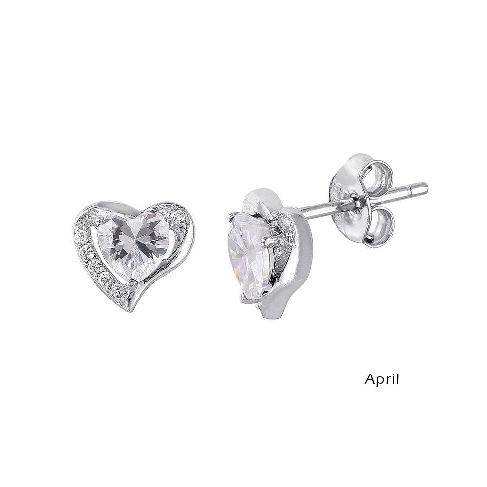 18K White Gold Vermeil Heart Birthstone Earrings