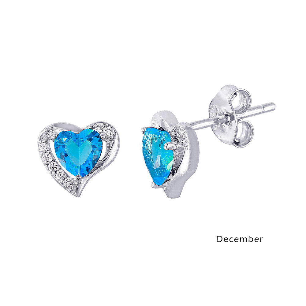 18K White Gold Vermeil Heart Birthstone Earrings