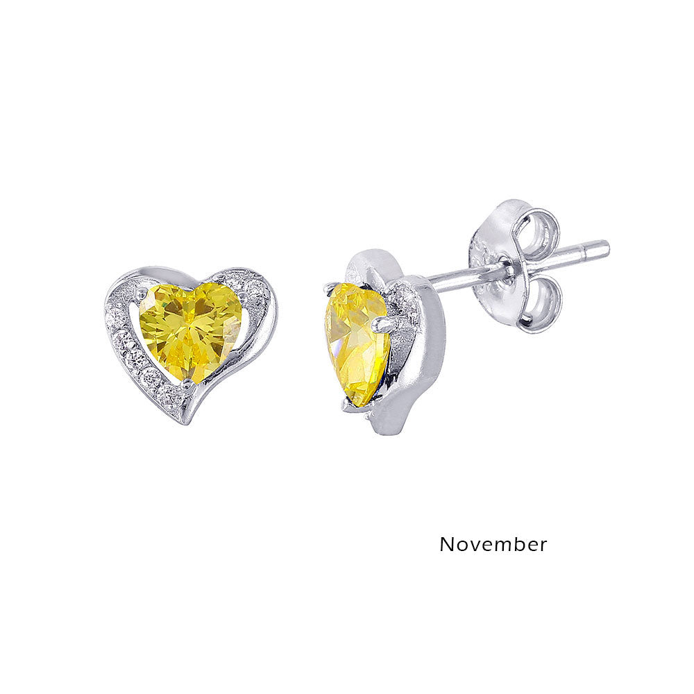18K White Gold Vermeil Heart Birthstone Earrings