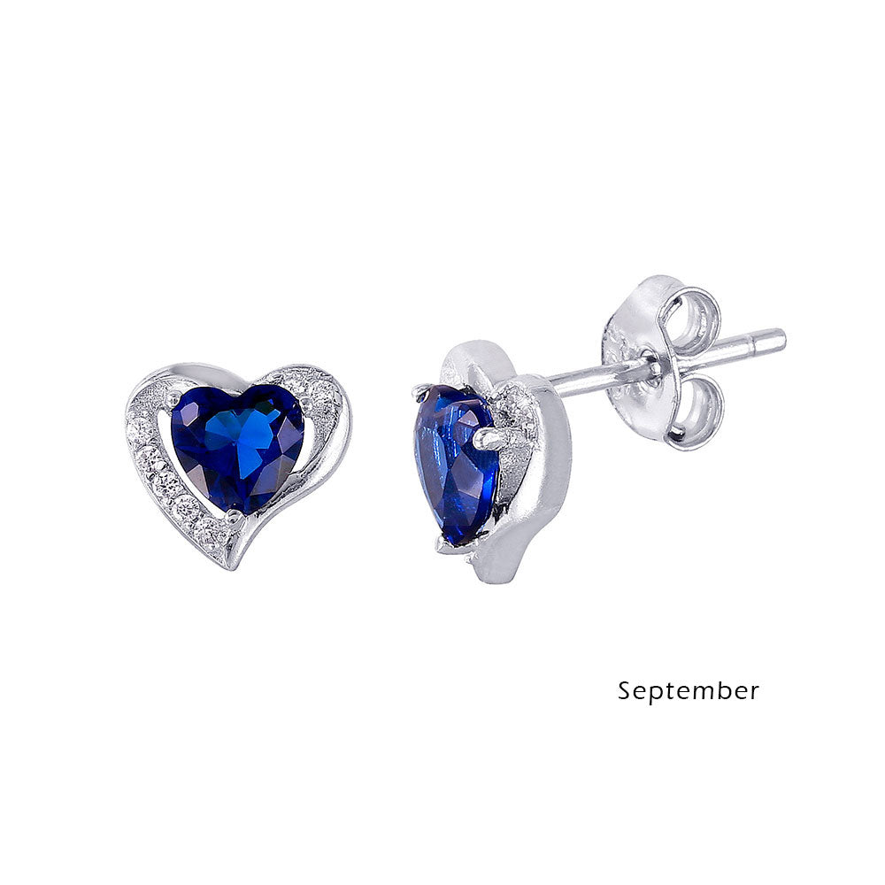 18K White Gold Vermeil Heart Birthstone Earrings