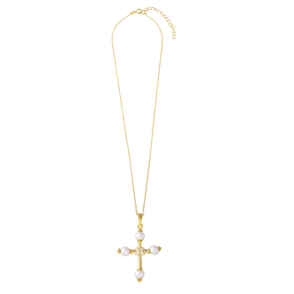 Barocco Pearl Cross Necklace